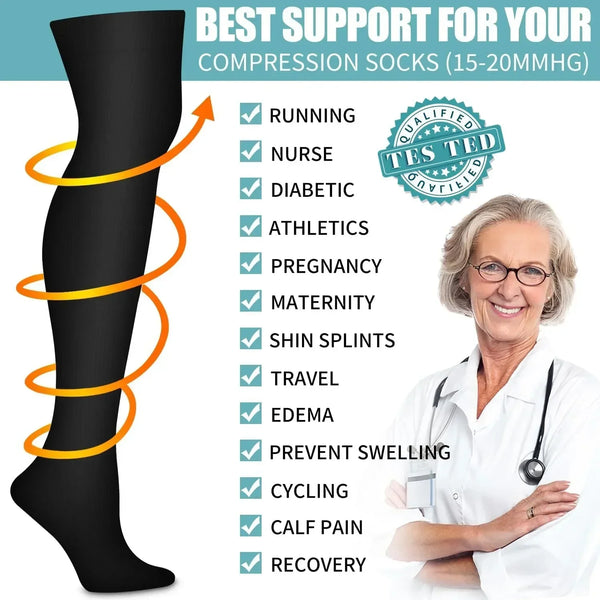 Thigh High Compression Socks 1-3 Pairs Black for Varicose Veins Edema Relief Running Yoga Nursing Men Women Daily Medical Use