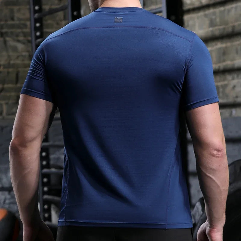 Dry Fit Men Running Shirt Tops Fitness Compression Gym Polyester Sports T-shirt Outdoor Workout Training Muscle Fit Clothing