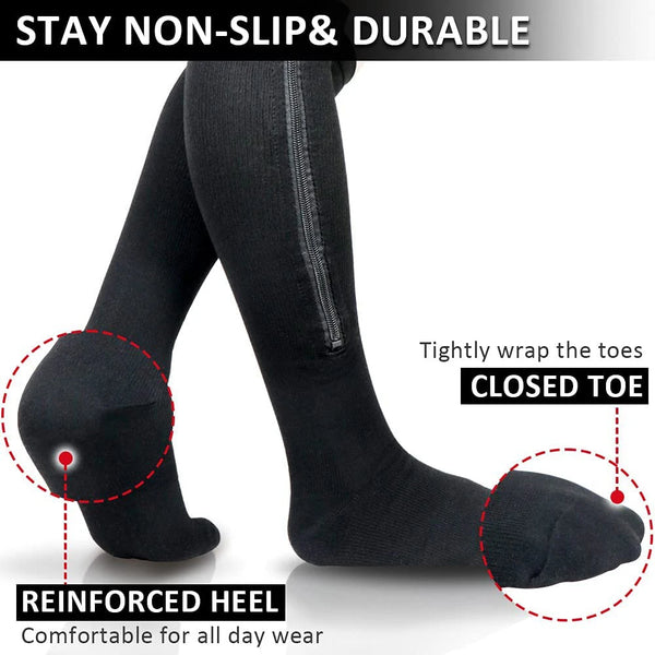 Brothock Medical Zipper Compression Socks Women Men High Elasticity Nylon Closed Toe Pressure Stocking for Edema Varicose Veins