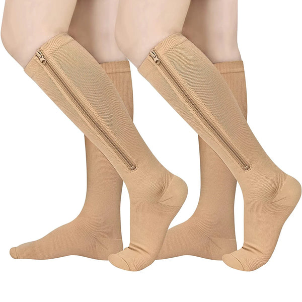 Brothock Medical Zipper Compression Socks Women Men High Elasticity Nylon Closed Toe Pressure Stocking for Edema Varicose Veins