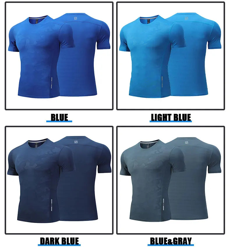 Dry Fit Men Running Shirt Tops Fitness Compression Gym Polyester Sports T-shirt Outdoor Workout Training Muscle Fit Clothing