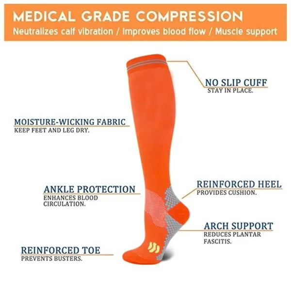 Sport Compression Socks Shock-Absorbing Anti-Slip Varicose Veins Socks Absorb Moisture Sweat Running Sports Socks Varicose Vein