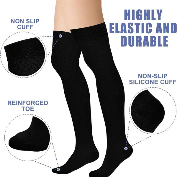 Thigh High Compression Socks 1-3 Pairs Black for Varicose Veins Edema Relief Running Yoga Nursing Men Women Daily Medical Use