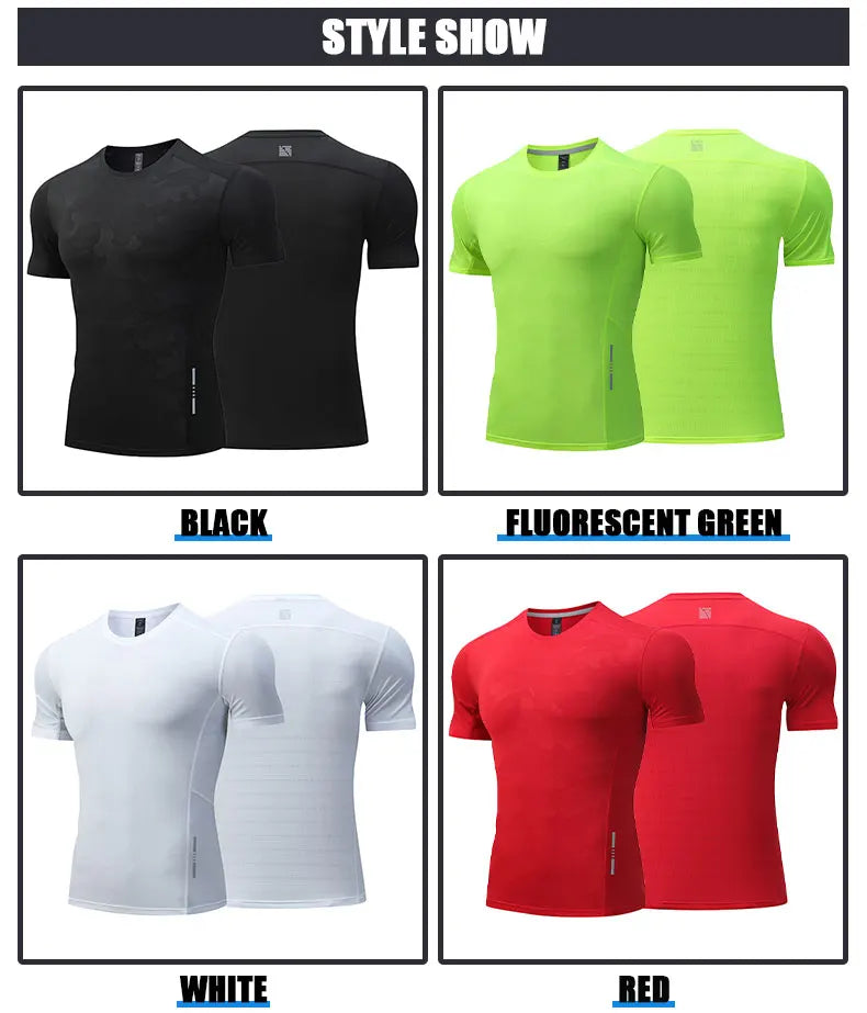 Dry Fit Men Running Shirt Tops Fitness Compression Gym Polyester Sports T-shirt Outdoor Workout Training Muscle Fit Clothing