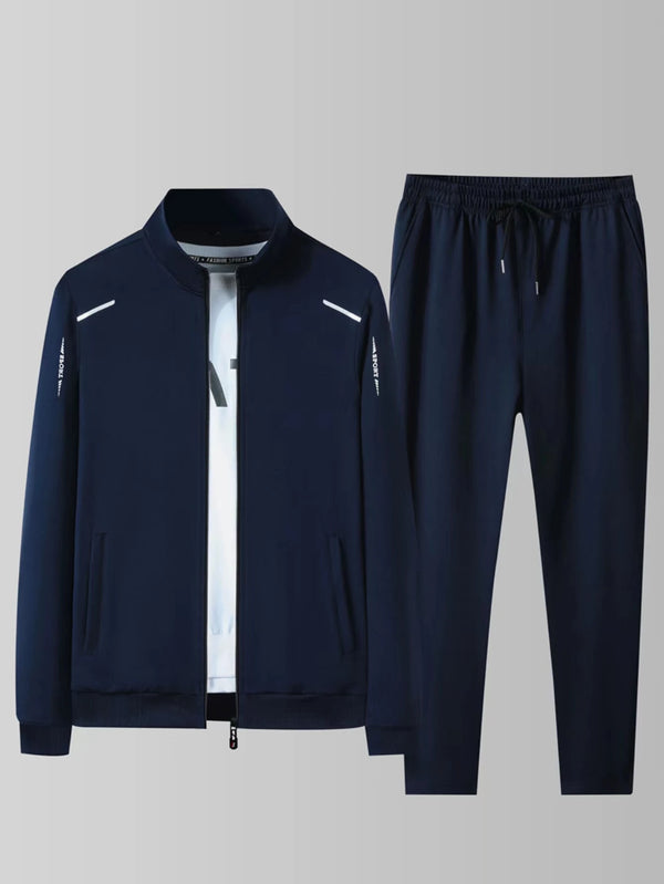 Men's casual sportswear set, spring and autumn stand-up collar open jacket, elastic waist pants, two-piece set, fashionable runn
