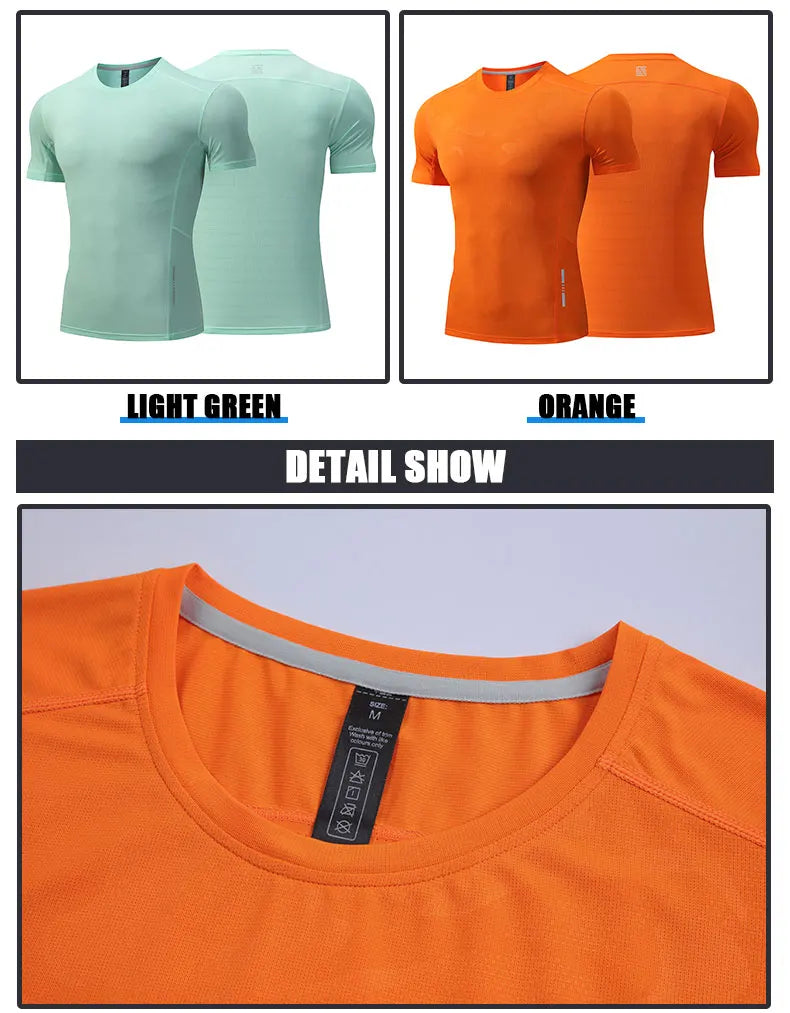 Dry Fit Men Running Shirt Tops Fitness Compression Gym Polyester Sports T-shirt Outdoor Workout Training Muscle Fit Clothing