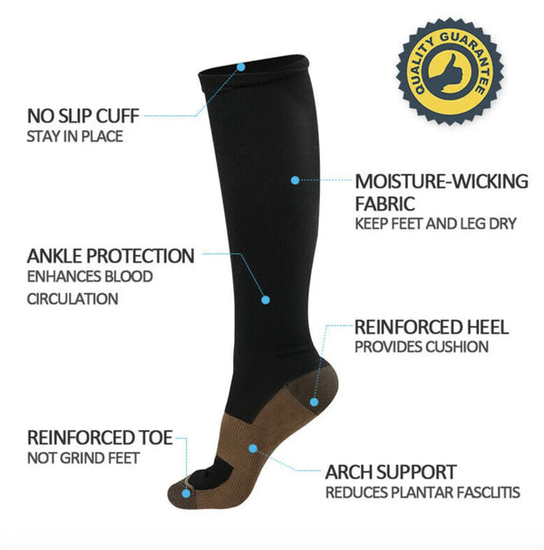 6 Pair Copper Compression Socks Women Men Anti Fatigue Pain Relief Graduated Unisex Compression Stockings Knee High 20-30 MmHg