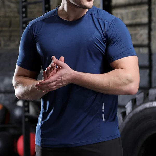 Dry Fit Men Running Shirt Tops Fitness Compression Gym Polyester Sports T-shirt Outdoor Workout Training Muscle Fit Clothing