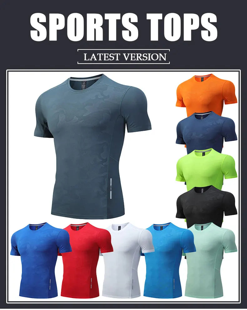 Dry Fit Men Running Shirt Tops Fitness Compression Gym Polyester Sports T-shirt Outdoor Workout Training Muscle Fit Clothing