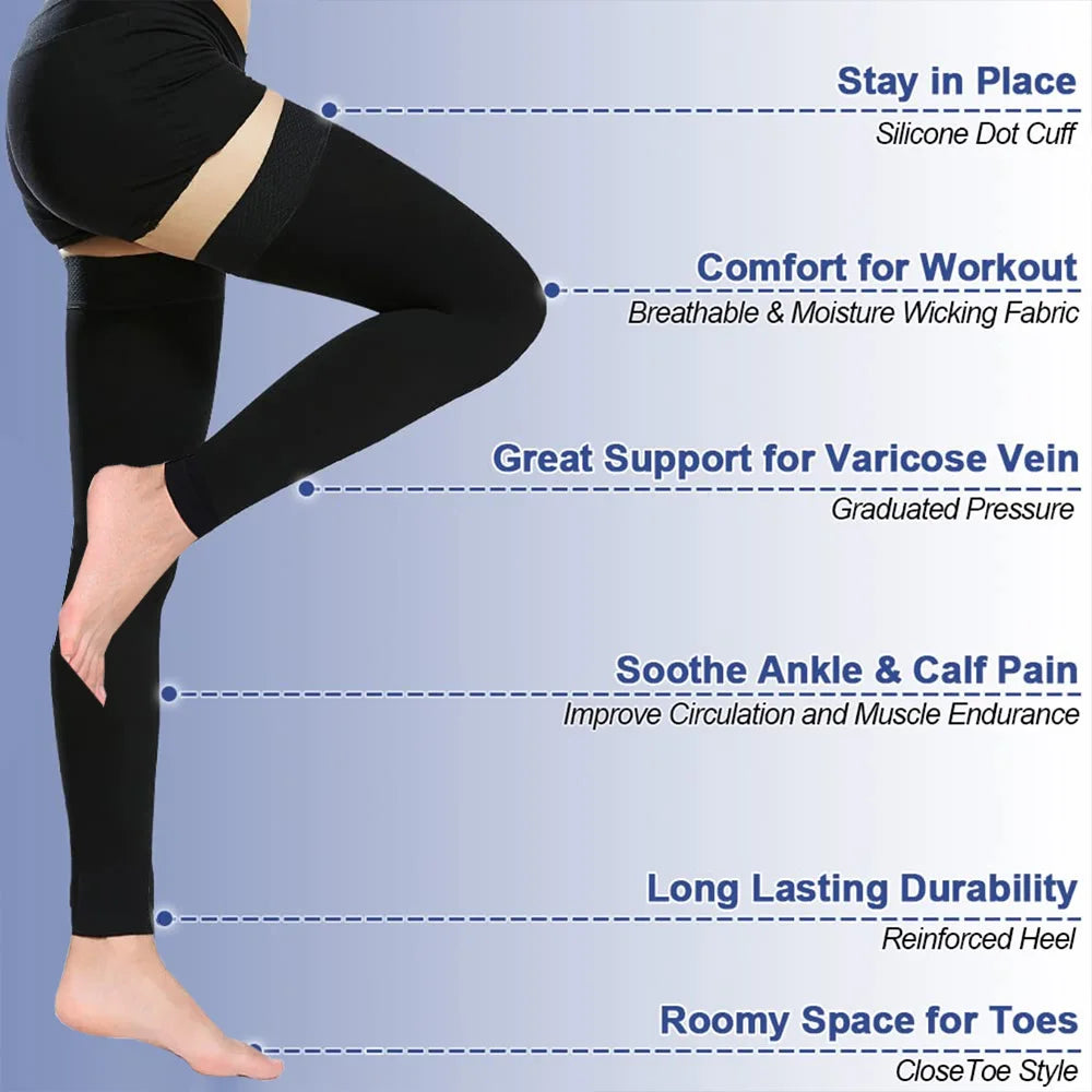 Plus Size Unisex Pressure Level 2 Compression Socks 23-32MMHG Thigh High Stress Relief Stockings for Comfort and Support