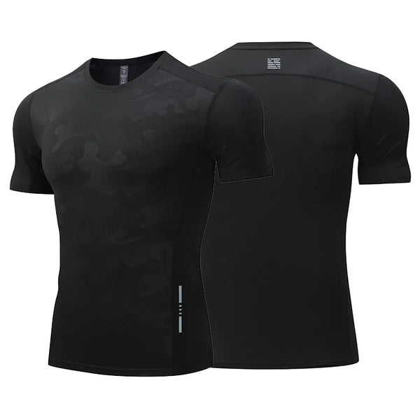 Dry Fit Men Running Shirt Tops Fitness Compression Gym Polyester Sports T-shirt Outdoor Workout Training Muscle Fit Clothing